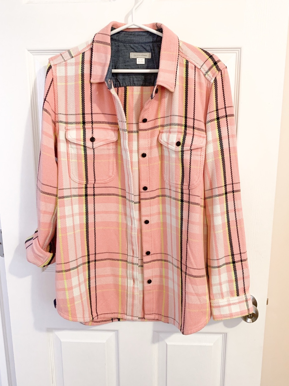 Outerknown Blanket Shirt Pink Plaid Button-Down Shirt Jacket - size M/L